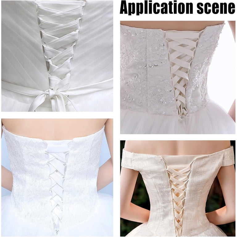 Women's Wedding Dress Zipper Replacement Adjustable Fit Satin Corset Kit Loops White Lace-up Back Kit with With Polyester Boning for Prom Dress Strap Wedding Dress Accessories