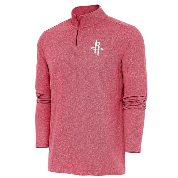 Men's Antigua Heather Red Houston Rockets Hunk Quarter-Zip Pullover Top