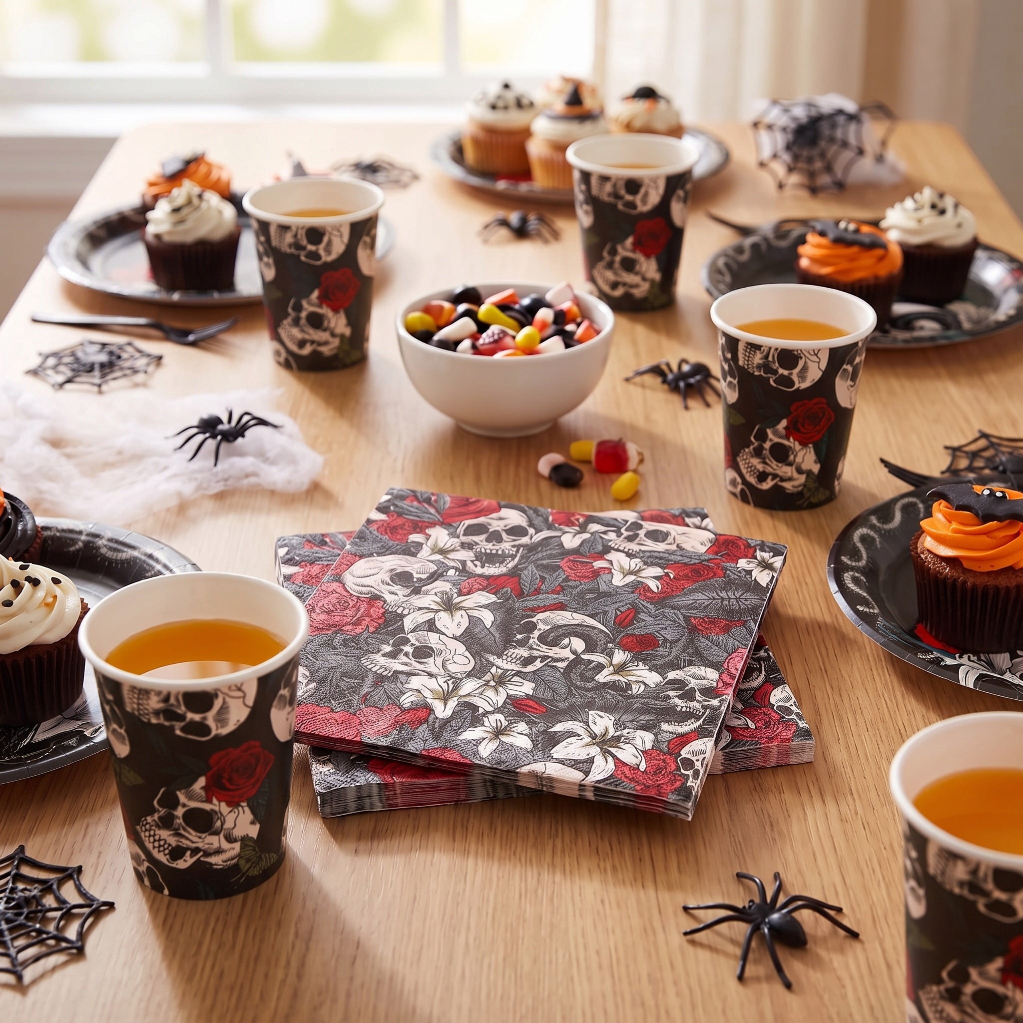 Skulls and Roses Disposable Paper Napkins, Multicolor, 6.5" x 6.5", 16 Count, Halloween by Way To Celebrate