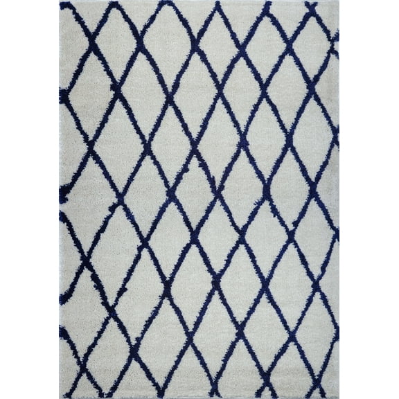 Ladole Rugs Geometric Trellis Simple Syle Carpet Comfortable Area Rug Carpet in Ivory-Navy Blue 7x10 (6'5" x 9'5", 200cm x 290cm)