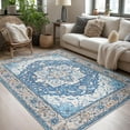 thumbnail image 3 of Reepow 5x7 Blue White Machine Washable Super Soft Faux-Wool Vintage Floral Boho Non-Slip Low Pile Area Rugs for Living Room Bedroom, 3 of 10