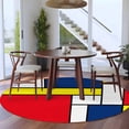 thumbnail image 3 of Abstract Geometric Round Area Rug 8Ft Washable Large Circle Rugs for Living Room Dorm, Modern Color Blocks Red Yellow Blue Non-Slip Carpet Floor Mats Indoor Outdoor Carpet Runner Aesthetic Home Decor, 3 of 8