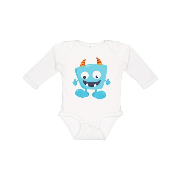 Inktastic Cute Monster, Little Monster, Blue Monster, Horns Boys or Girls Long Sleeve Baby Bodysuit