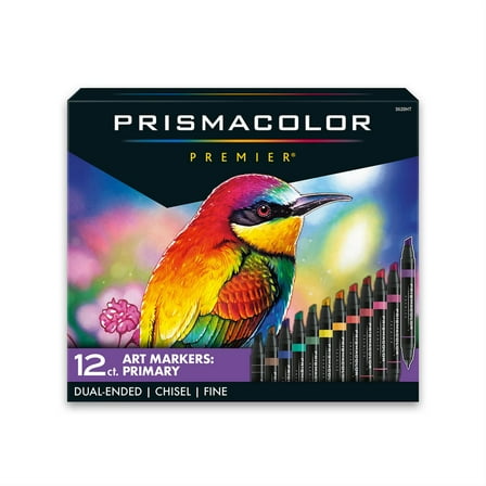 Prismacolor Premier Dual-Ended Art Markers, Chisel Tip and Fine Tip, Primary Colors, 12 Count