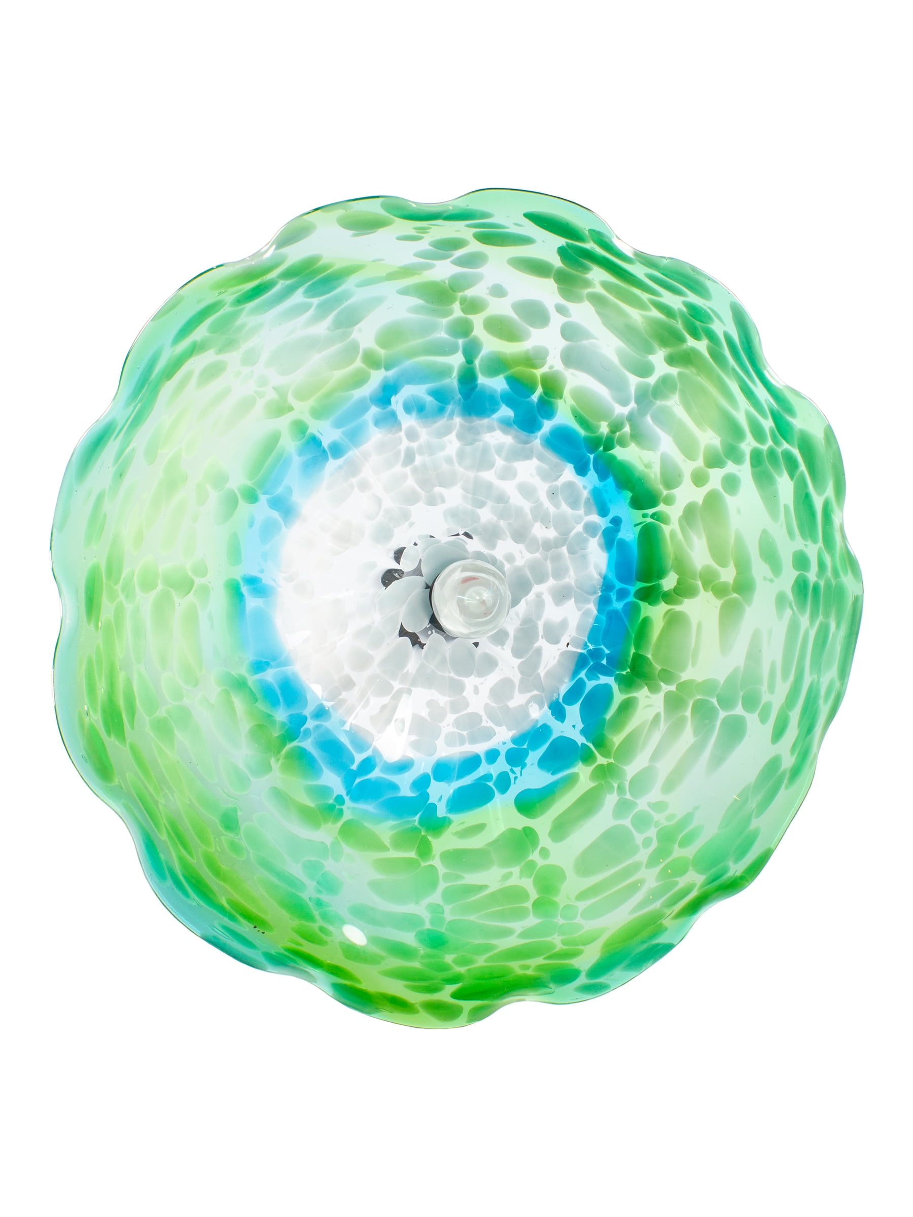 Fiore Hand Blown Art Glass Wall Décor with Floral Finial Centerpiece, Green 14" Diameter