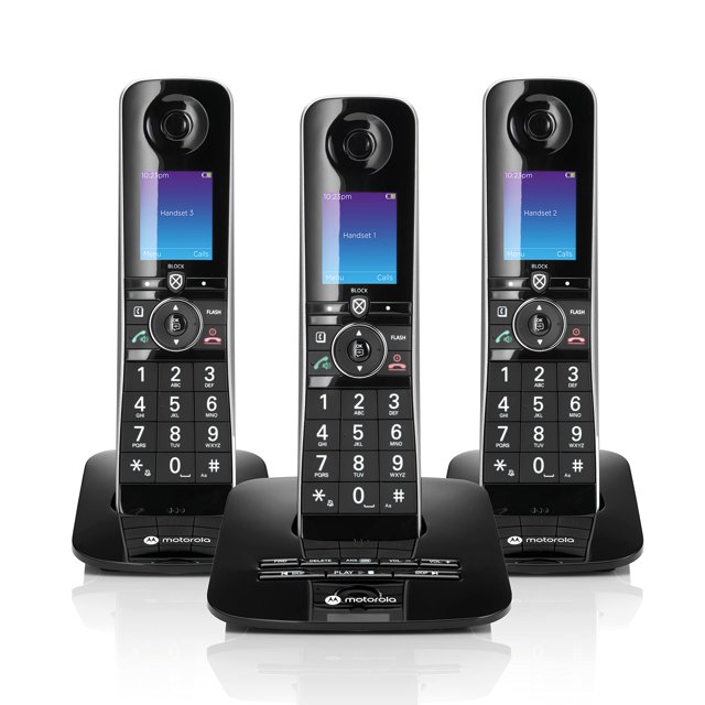 Teléfono inalámbrico Motorola Voice D8713 con 3 auriculares y Bluetooth