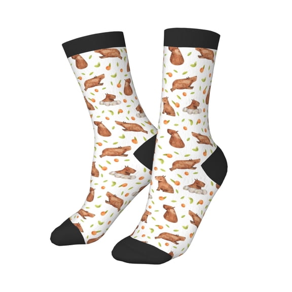 Kids Girls Boys Socks - Tangerine Capybara Print Comfort Breathable Crew Socks for Boys Girls Kids, Soft Athletic Running Socks for Boys Socks 6-10 Years Old