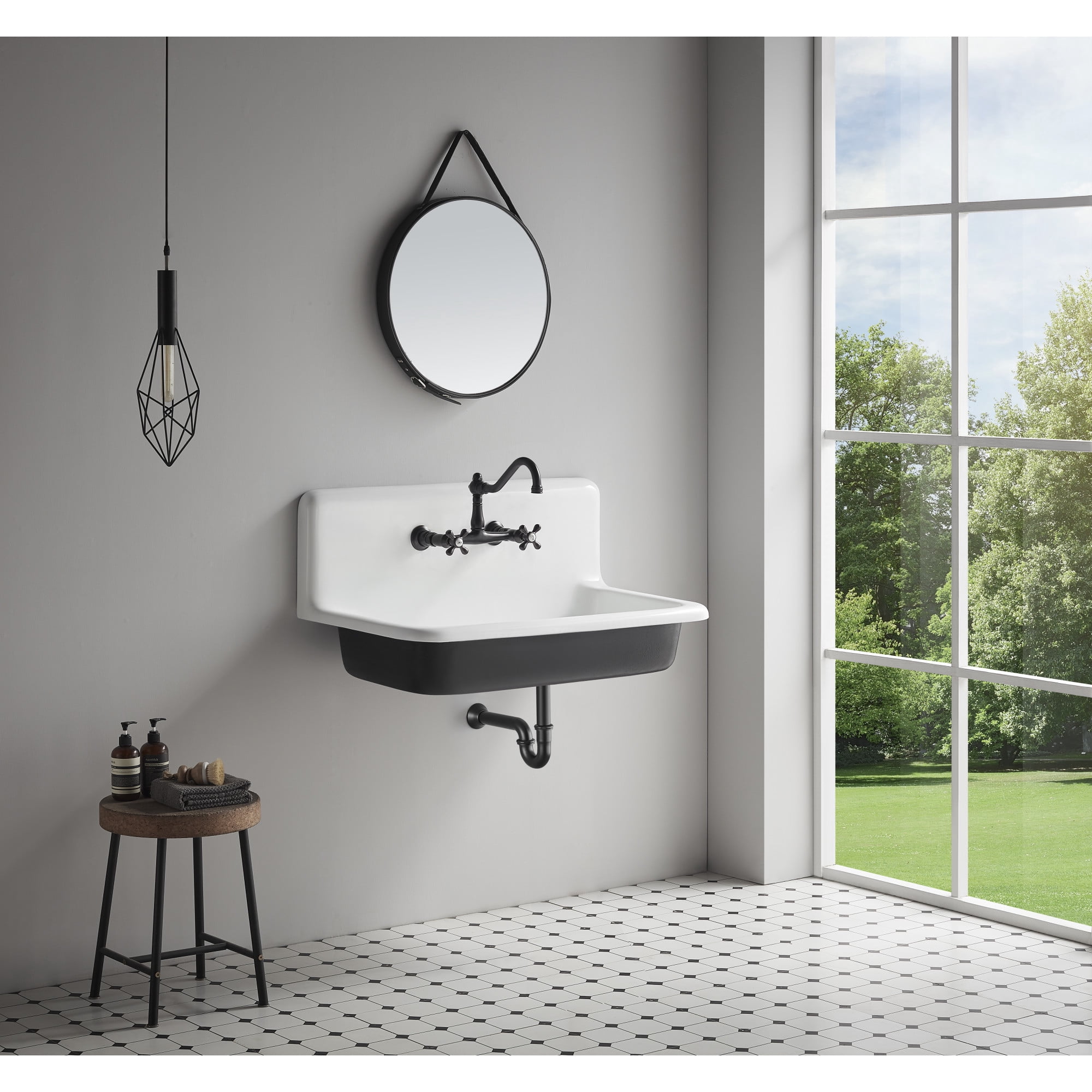 Gourmetier GCLWS362019 Towne 36-Inch Cast Iron Wall Mount Utility Sink, 2-Hole, White