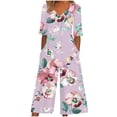 thumbnail image 1 of Pantalones de Vestido Casual para las Mujeres Impresión Floral Manga Corta con Cuello en V Cremallera Lateral Bolsillo Pantalones de Sudadera para Primavera Verano, 1 of 5