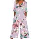 thumbnail image 1 of Pantalones de Vestido Casual para las Mujeres Impresión Floral Manga Corta con Cuello en V Cremallera Lateral Bolsillo Pantalones de Sudadera para Primavera Verano, 1 of 5