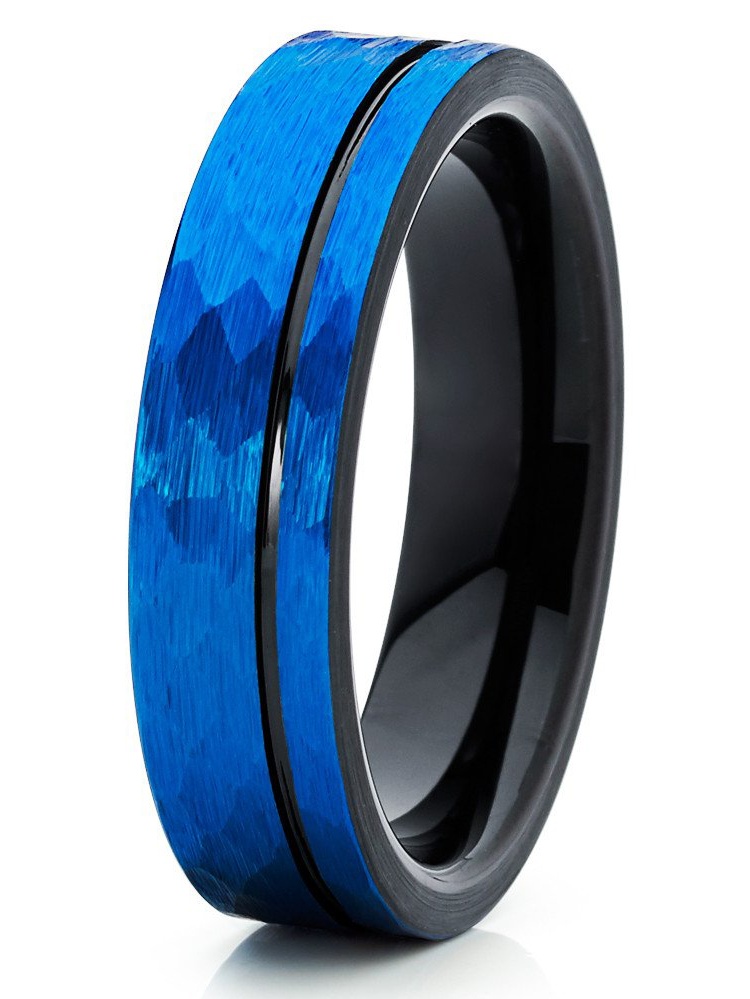 Silly Kings Tungsten Wedding Band Black and Blue Tungsten Ring 6mm