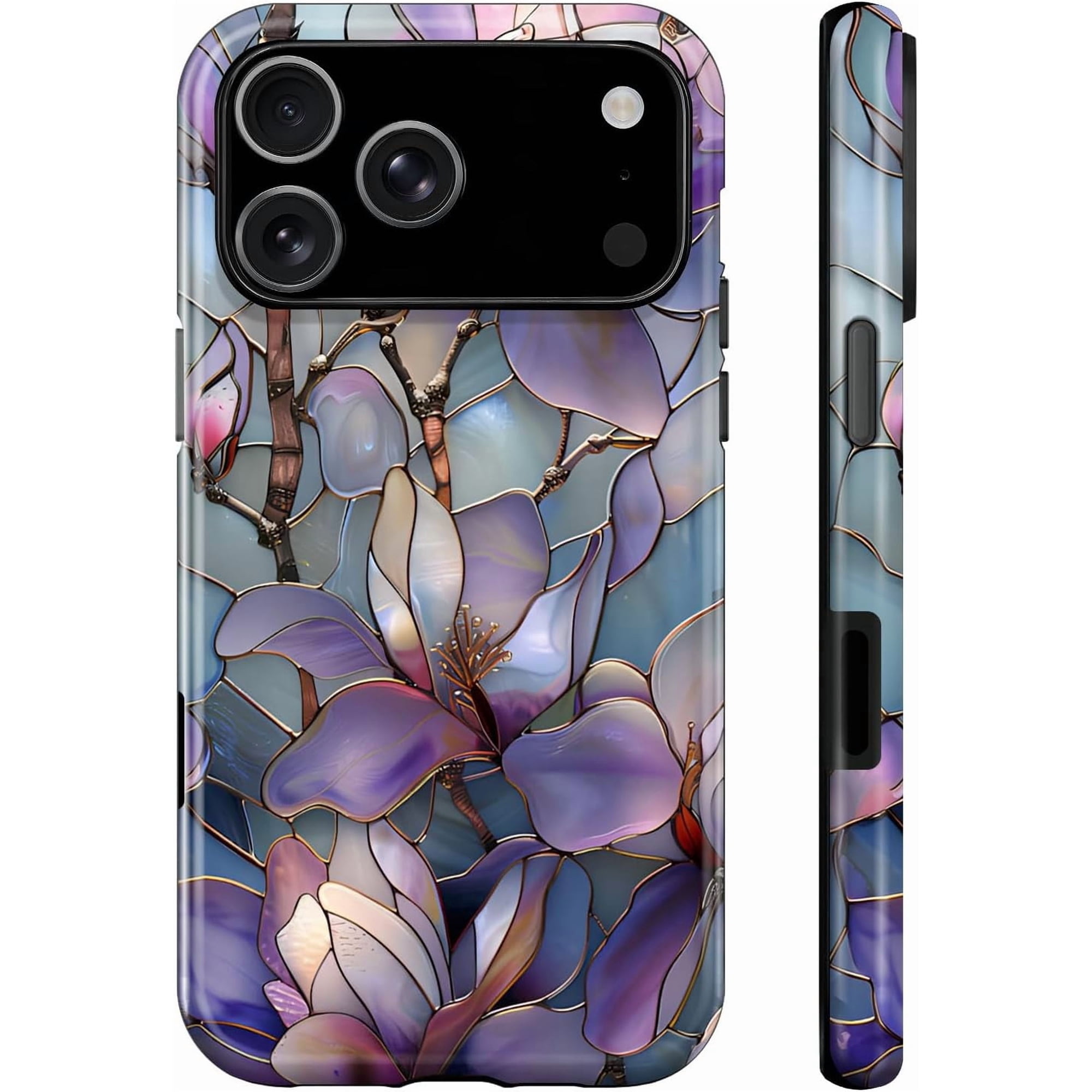 for iPhone 17 Pro Max Case, Purple Lotus Floral Phone Case for Girl Women Boy Men, Hybrid 2-Layer Hard Shell Cases