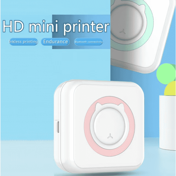 Pink Thermal mini printer,ink free sticker,Bluetooth phone,small pocket printer with tape,note taking,and DIY