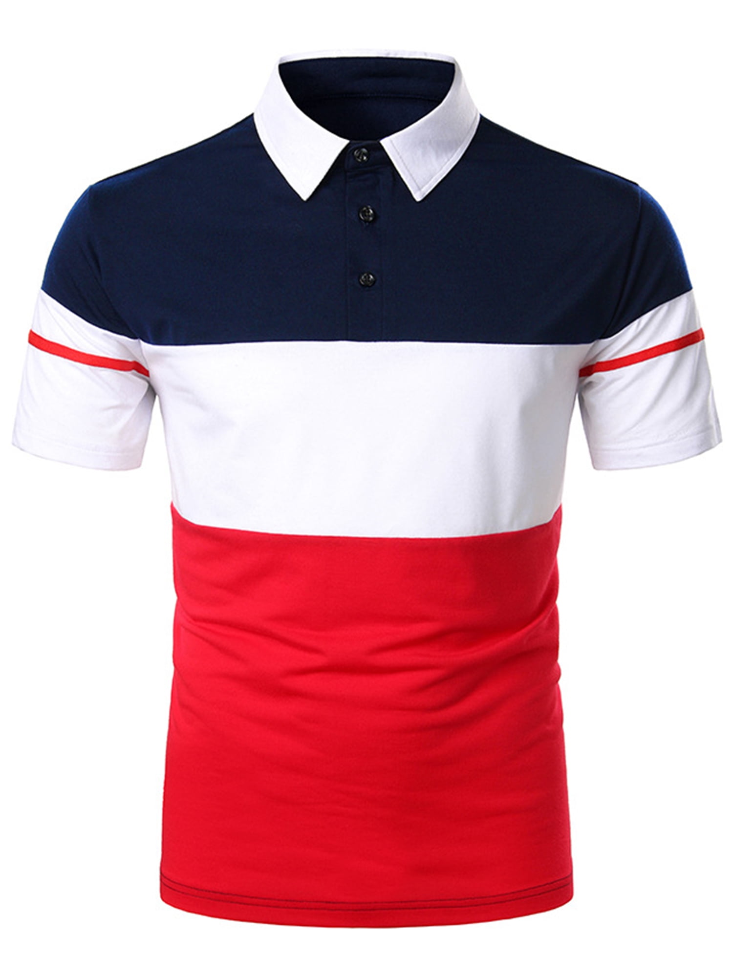 Mens Polo Tee Splicing Casual Button T-Shirt Pullover Short Sleeve Top Blouse