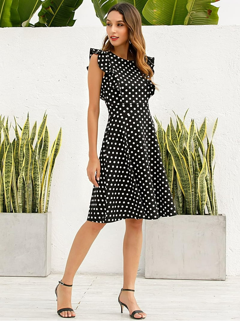 comfortable cocktail dresses Amazon.com: OWIN Women's Cocktail Dresses Elegant Ruffle Sleeve Flared A Line Swing Casual Party Dress Black S : Clothing, Shoes & Jewelry