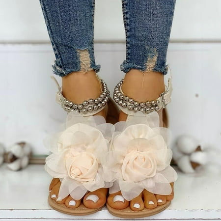 CHOII Clearance Sandals One Button Light Flat Shoes Casual Rubber Sole Sandals Women s Sandals Open Toe Flip Flops for Women with A Beautiful Flowers Ankle Strap Sandals Thong Sandals Pink/8
