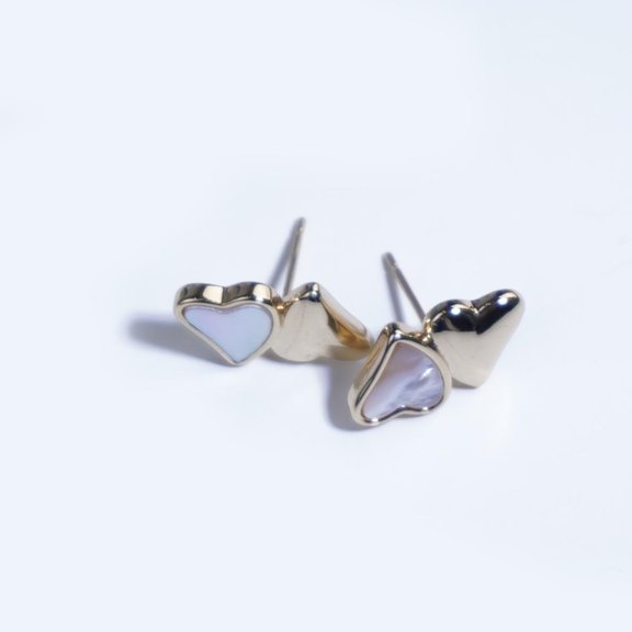 【Stud Earrings】Silver/Gold Plated& Shell Double - Heart Earrings, Romantic & Chic Style for Fashion Ladies