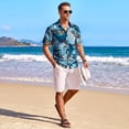 thumbnail image 7 of Short Sleeve Hawaiian Shirts for Men Tropical Leaf Button Up Shirts Navy Blue Floal Palm Tee Summer Beach, 7 of 7
