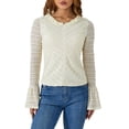 thumbnail image 6 of hirigin Women Lace Tops Autumn Casual Solid Color Slim Fit Flared Long Sleeve Ruffle Shirt Club Streetwear, 6 of 9
