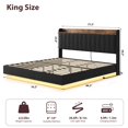 thumbnail image 2 of Floating Bed Frame King with LED Lights & USB Charging Station – Modern Upholstered Platform Bed with Headboard, Solid Wood Slats Support,Black, 2 of 7