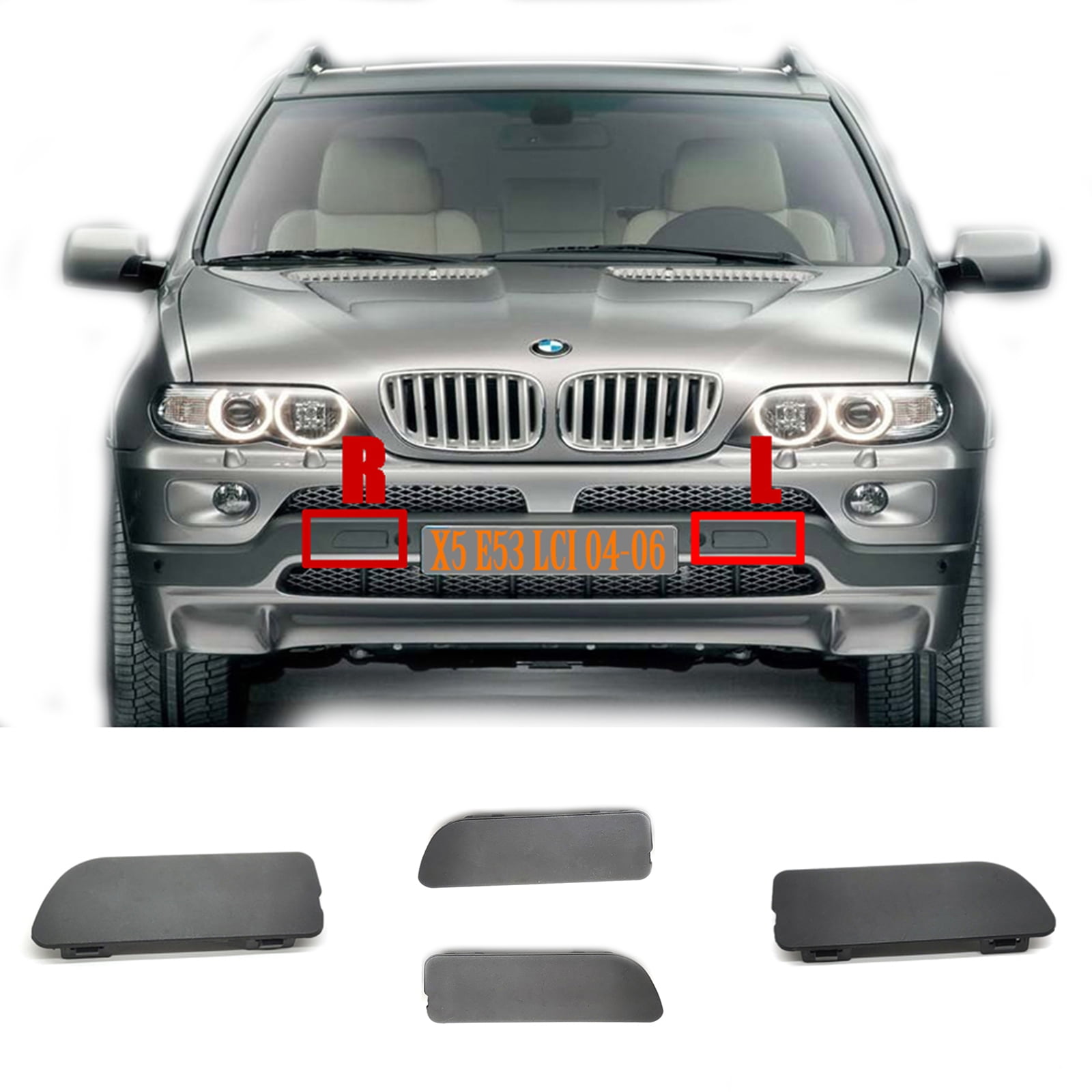 Trimla Front L+R Tow Cover for 04-06 BMW X5 series E53LCI Fit 3.0d 3.0i  4.4i 4.6is 4.8is xDrive sDrive 2004 2005 2006 SAV bumper Towing Hooke Eye  Cap 51117116671 51117116672 