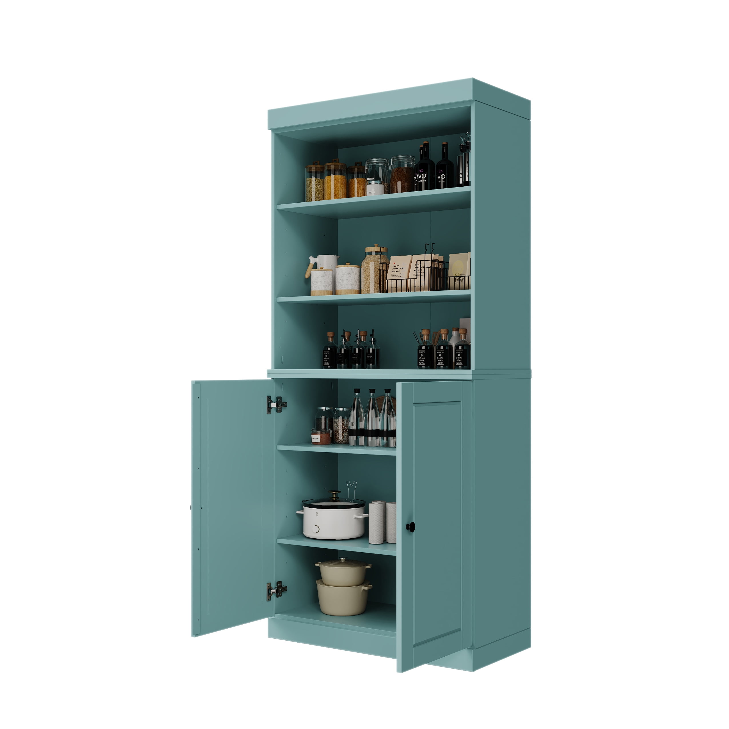 Palace Imports 100% Solid Wood 32" Pantry Cabinet, Solid Wood Doors, Aqua Blue
