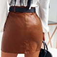 thumbnail image 3 of Gibobby faldas aesthetic para mujer, minifalda de cintura alta con decoración tachonada, minifalda de PU con corte en A, ropa de calle(Marrón, XL), 3 of 5