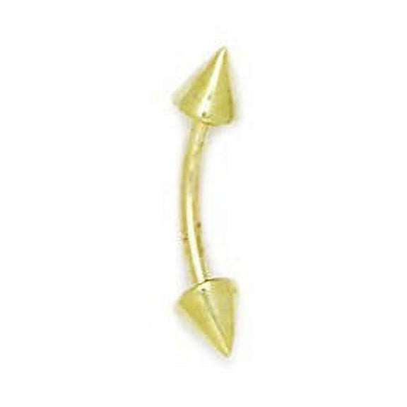 14k Yellow Gold 16 Gauge Spiked Barbell Body Piercing Jewelry Eyebrow Ring Measures 17x4mm