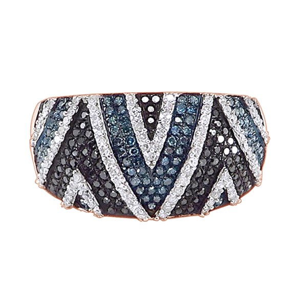 AFFY Black, Blue & White Natural Diamond Dome Cocktail Ring In 10k Rose Gold (0.6 Cttw)