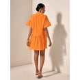 thumbnail image 2 of Orange Solid Front Button Ruffle Hem Short Sleeve Shirt Dress For Women, 2 of 7
