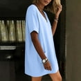 thumbnail image 7 of Efsteb Women's Cotton Tunic Dress V-Neck Short Sleeve Casual Loose Fit Short Dress with Side Pockets （Sky Blue,L）, 7 of 7