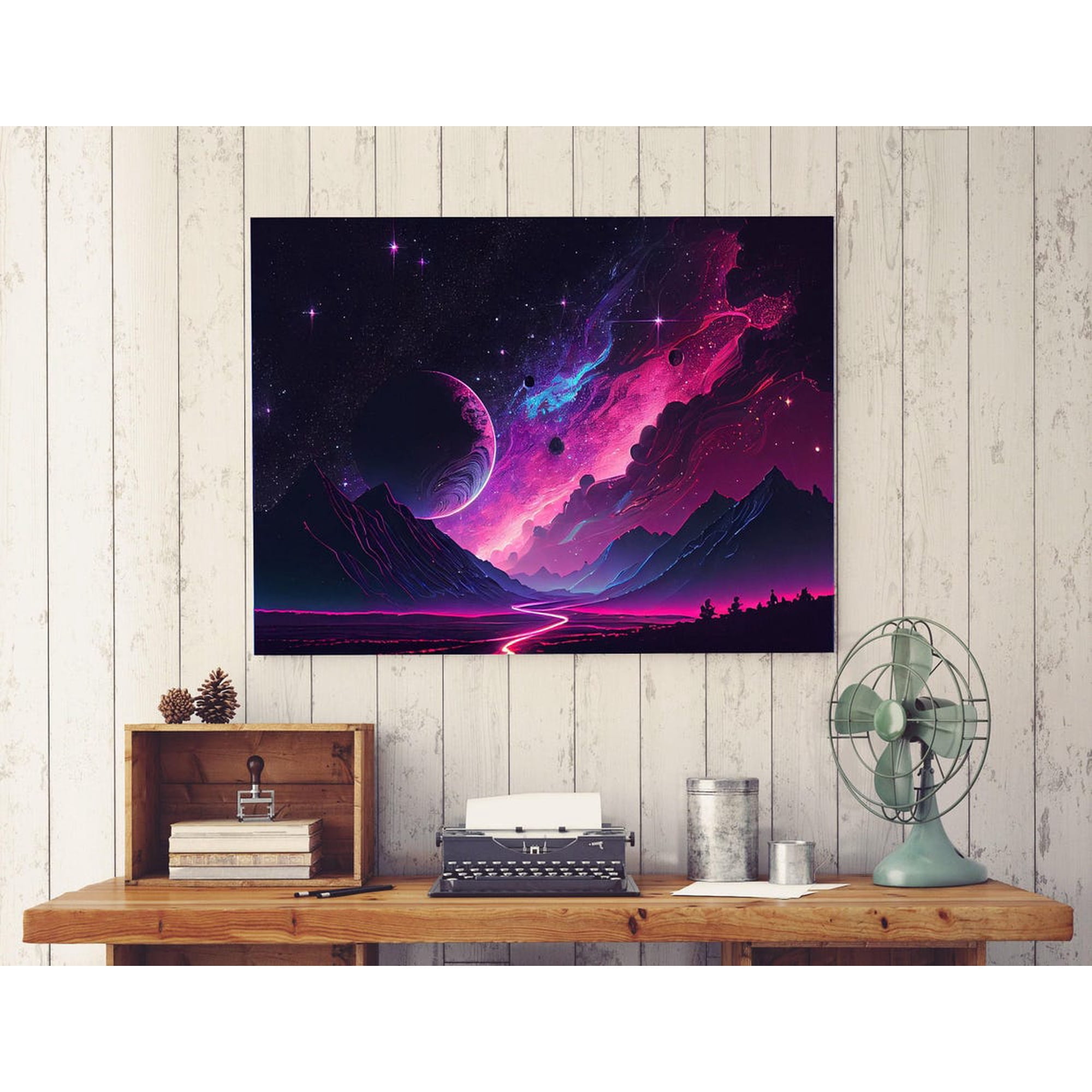 Alien Planet Pink Violet Mountain Landscape Wall Art Unframed Paper Print