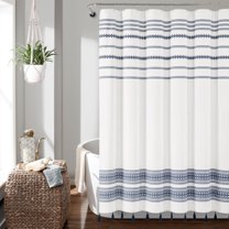 Breezy Chic Tassel Jacquard Eco-Friendly Recycled Cotton Shower Curtain Navy Single 72X72