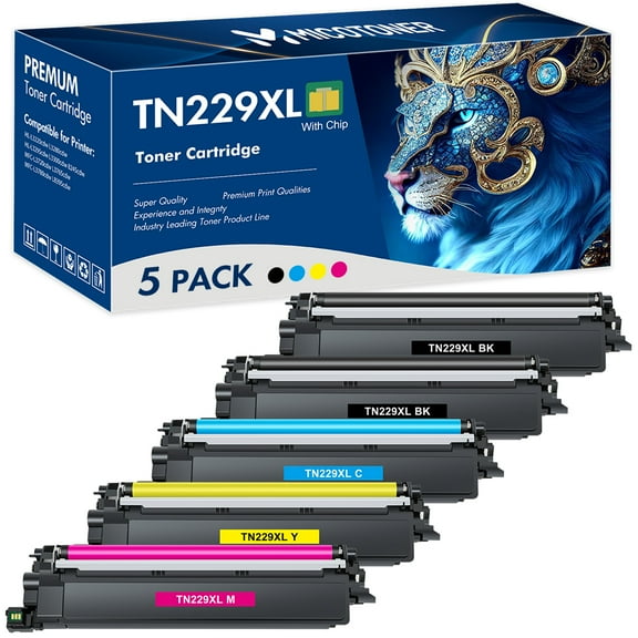 TN229XL Toner Cartridge High Yield Compatible for Brother TN-229XL TN229 MFC-L3780CDW MFC-L3720CDW HL-L3280CDW HL-L3220CDW HL-L3300CDW Printers (Black Cyan Magenta Yellow,5-Pack)