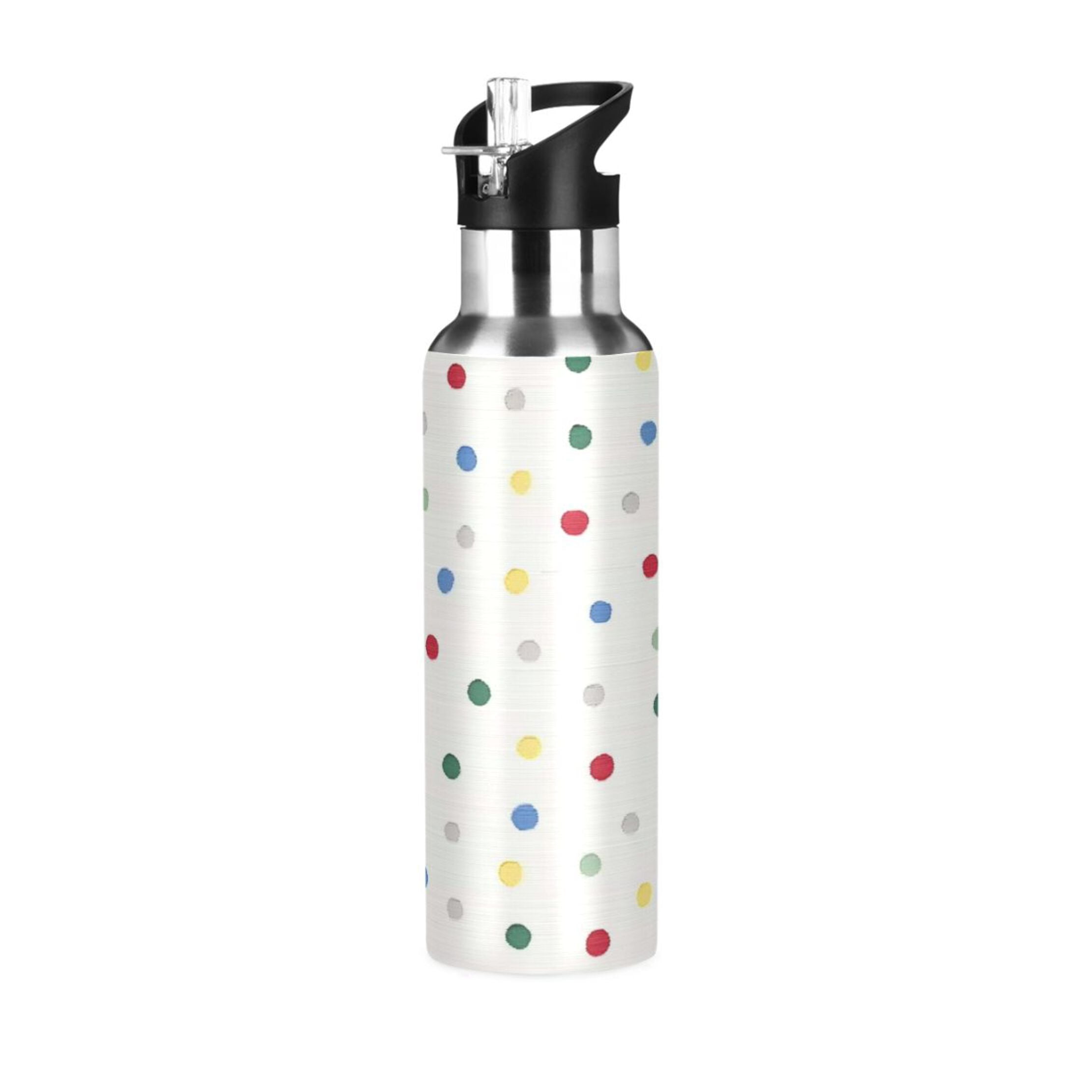 Iauyy Stainless Steel Double-Wall Vacuum Insulated Water Bottle with Straw-600ml&1000ml BPA-Free Leak-Proof for Travel Workouts Outdoor,Green Dots