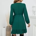 thumbnail image 4 of Lilgiuy Women Casual Solid Loose Straps Ruffled Hem Long Sleeve V-Neck Dress Green Fall Dresses for 2022 Spring Winter, 4 of 5