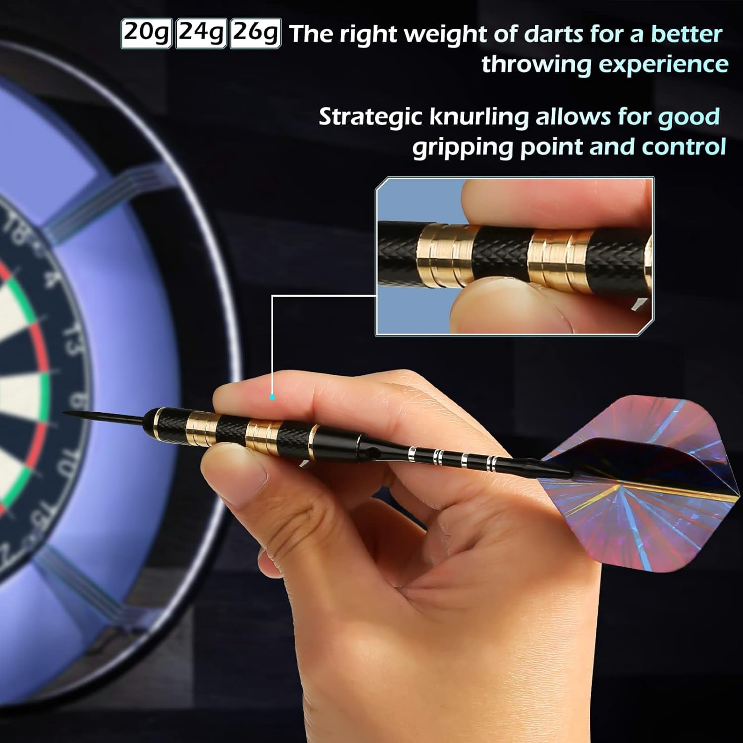 LANNEY Darts Metal Tip Set, Steel Tip Darts Set 20 Grams 24 Grams and 26 Grams Professional Darts for Dartboard with Aluminum Shafts, Brass Barrels, Extra Flights, Sharpener Tool Kit, Carrying Case