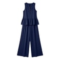 thumbnail image 5 of Women's Rayon Sleeveless V-Neck Top and Pants Set, Elastic Waist Loungewear Jogger Set, Soft Flowy Two Piece Summer Outfit, Casual Matching Lounge Sets for Women | CSEONE,Navy L, 5 of 7