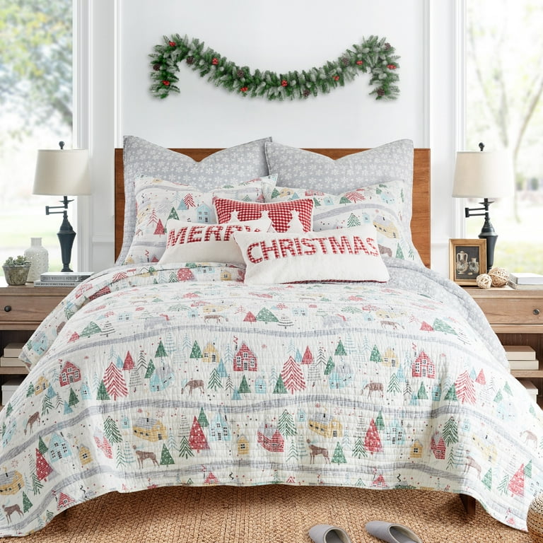 Levtex Home Joulset Quilt Euro Sham Set of 2 Snowflake Grey and White Quilt 26x26in. Reversible Cotton
