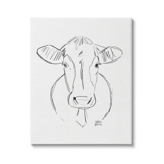 Stupell Industries Farm Cattle Cow Pencil Sketch Drawing Portrait Drawing Print Gallery Wrapped Canvas Print Wall Art, Design by Valerie Wieners