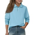 thumbnail image 2 of Girls' Long Sleeve Polo Shirt Casual Spring Collared Top Basic School Uniform for Kids Light Blue 160, 2 of 5