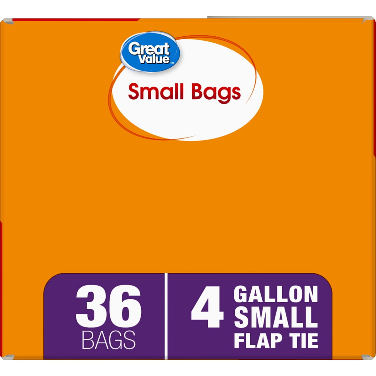 Great Value Small Kitchen Flap Tie Trash Bags, 4 Gallon, 36 Count