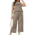 thumbnail image 5 of Cap Sleeve Two Piece Lounge Sets for Women Summer Travel Vacation Outfits with Side Slit Top and Wide Leg Pants 2026 Coffee M, 5 of 6