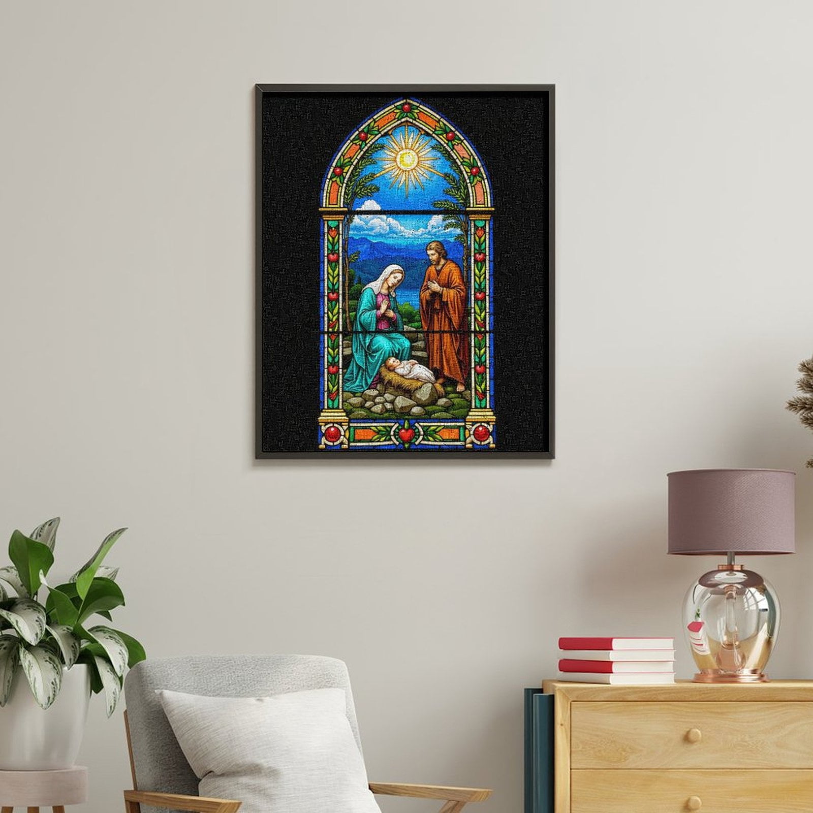 Paint By Numbers Kit for Adults Beginner - DIY Stained Glass Nativity Scene Art Canvas Painting Kits for Adults, Frameless Paint By Number for Adults for Home Wall Decor 16x20 Inch