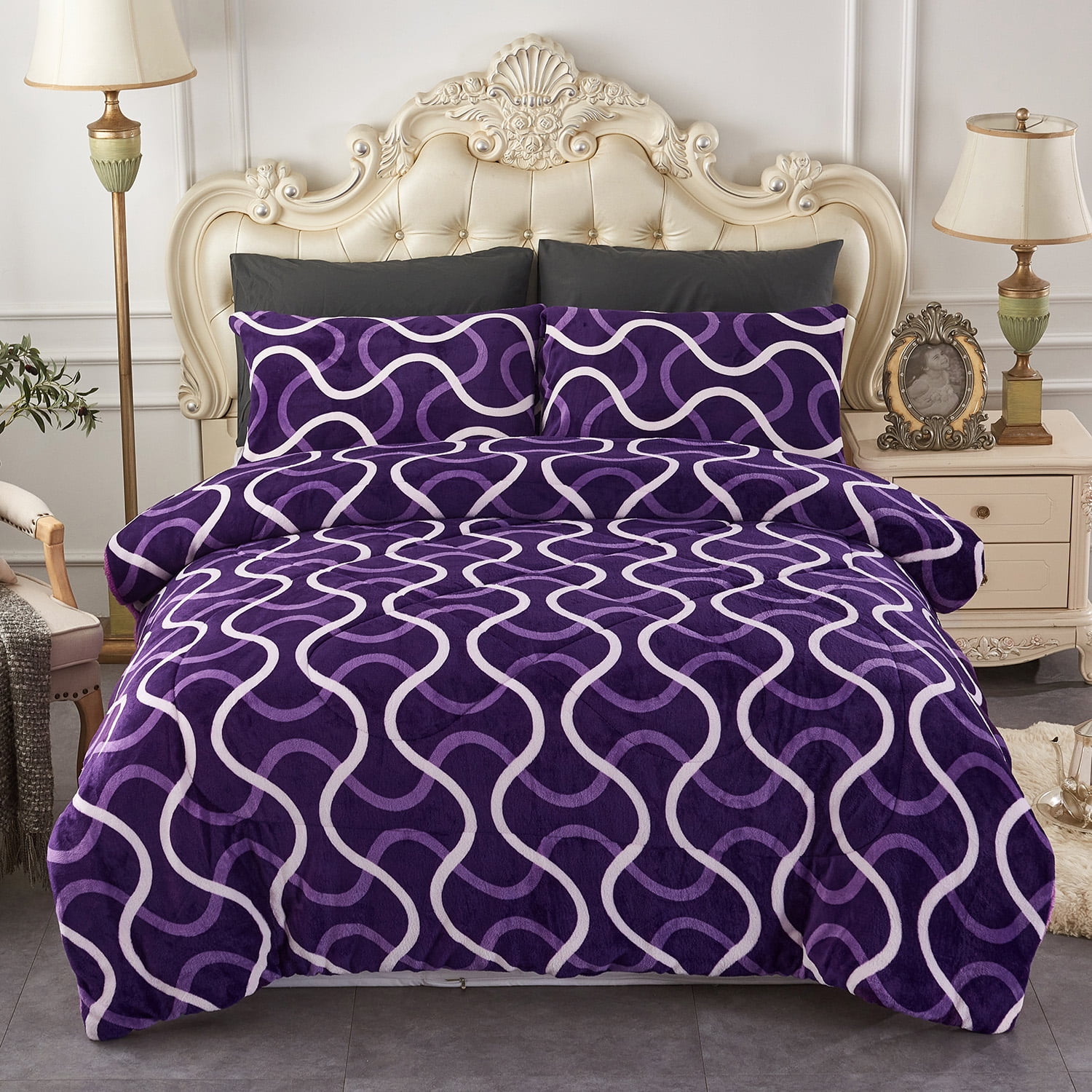 JML Cal King 3 Piece Sherpa Fleece Bed Blanket,Warm Borrego Blanket,87"x95",7.5lb