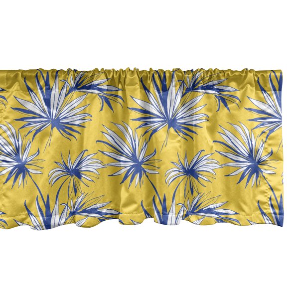 Ambesonne Jungle Window Valance, Grunge Tropical Plant Leaves, 54" X 18", Yellow Blue and White