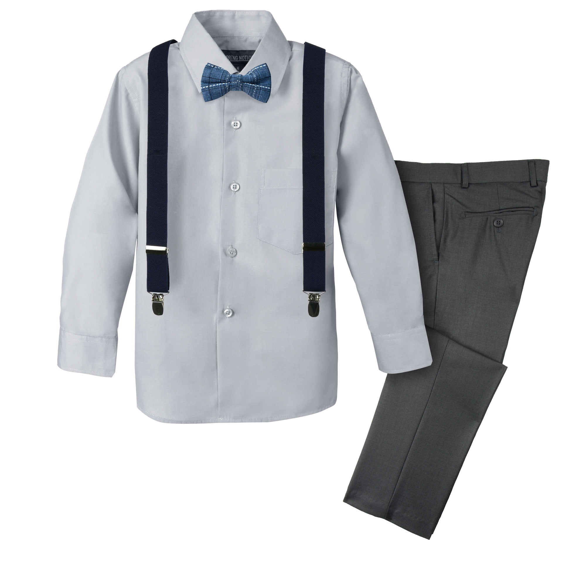 Spring Notion Boys' 4Piece Plaid Suspender Outfit