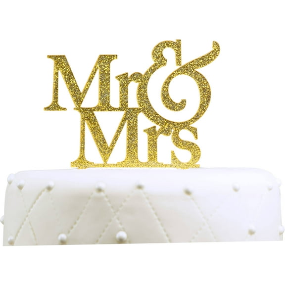 Unik Occasions "Mr. and Mrs." Large Acrylic Cake Topper, Gold Glitter