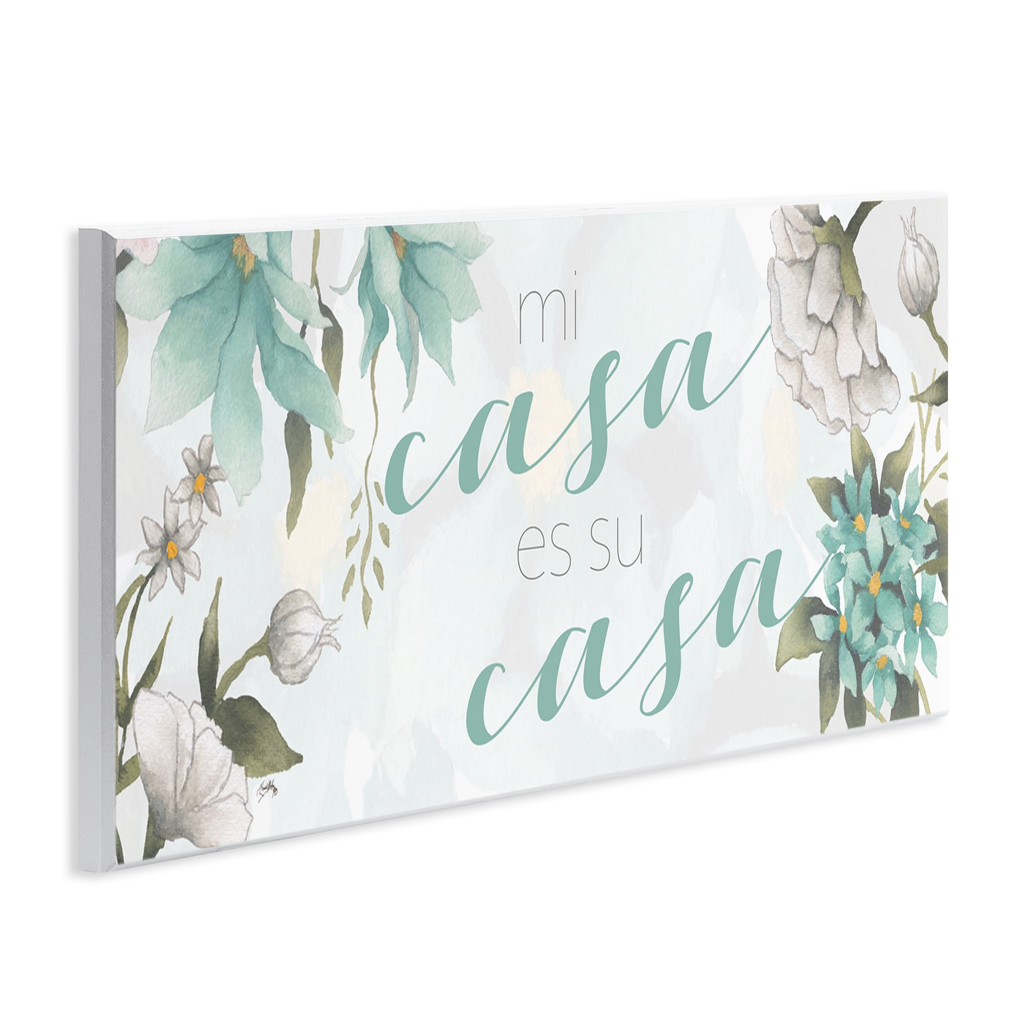 Stupell Industries Mi Casa Su Casa Flores Inspirational Quotes & Sayings Painting Unframed Art Print Wall Art, 17 x 7