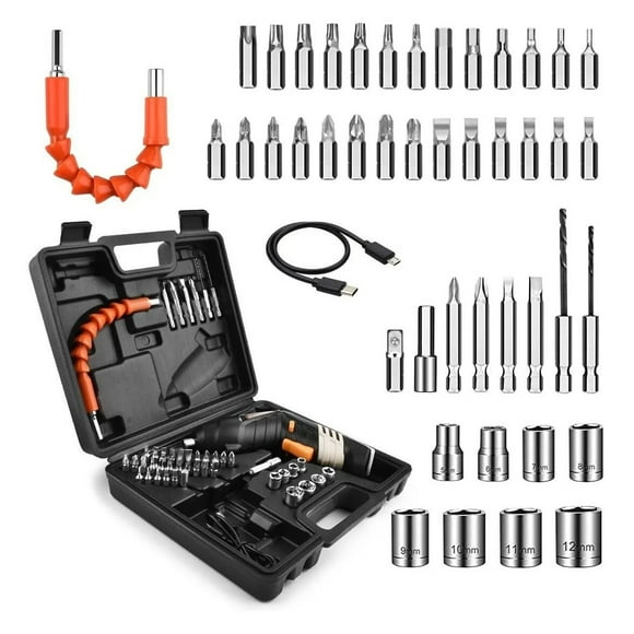 Cordless Screwdriver, Electric Rechargeable Screw Gun & Bit Set With Front LED Ratchet Wrench, DC Charging With 46pcs Accessories